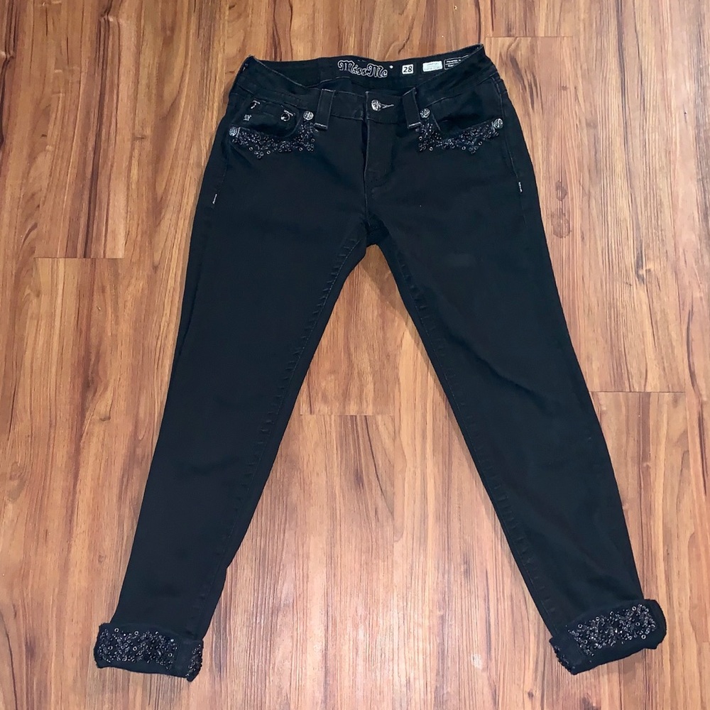 Miss Me Black Jeans. Signature, cuffed skinny.